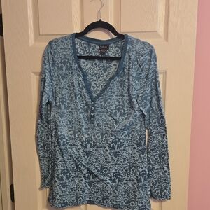 Style & Co. Blue Patterned Long Sleeve‎ Top